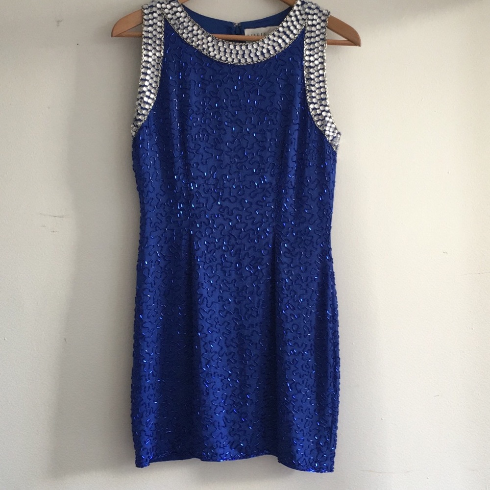 Lillie Rubin Rare Vintage Blue Sequin Silk Dress